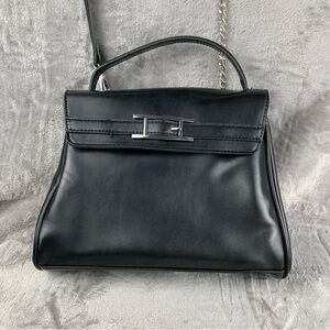 H By Halston Black‎ Convertible Crossbody Bag Trapezoid Retro Removable Strap